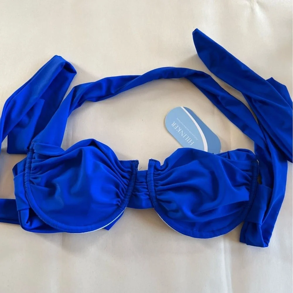 Hilinker Ruched Bikini Size S Blue Criss Cross Back High Cut‎ 2 Pc Swimsuit NWT